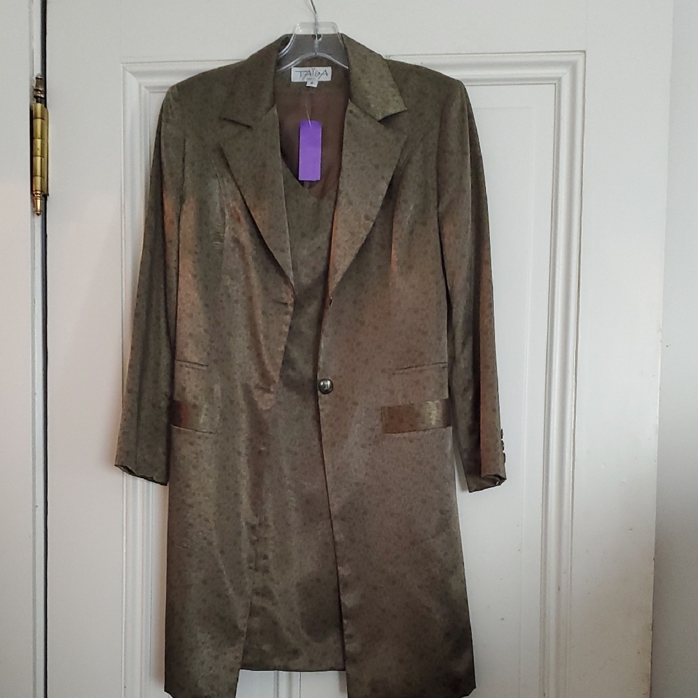 Taiga Paris Women's Olive Green And Brown Dress And Coat Or Long Jacket Set